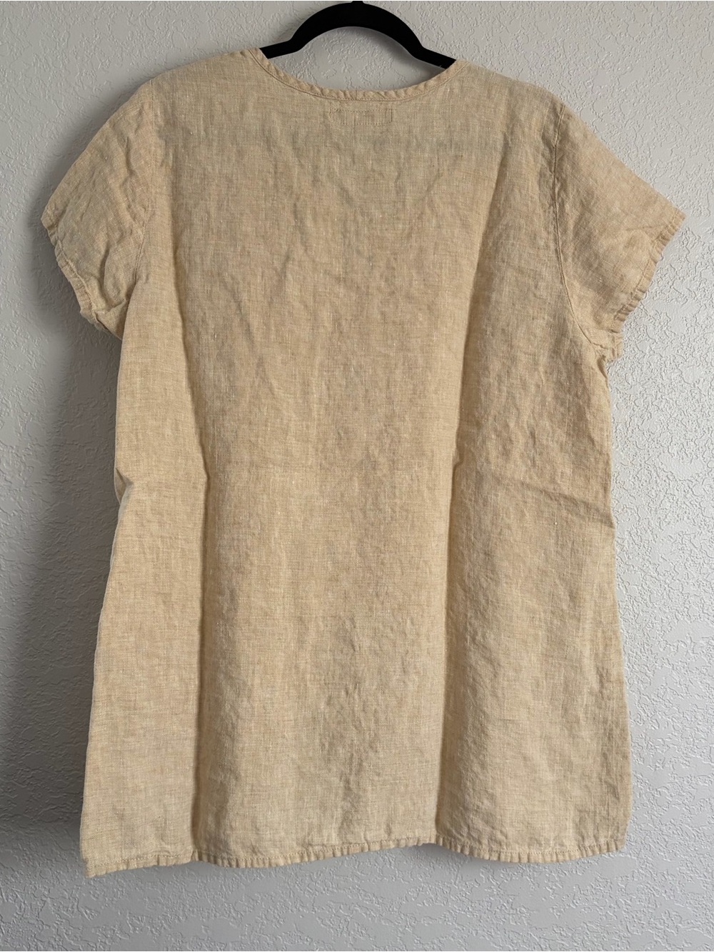 Flax Women's Size Medium Cream Linen Cuffed Short Sleeve Summer Boho Tunic Top - Picture 5 of 5